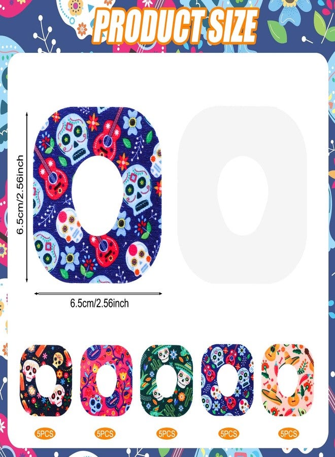 XIHIRCD 25 قطعة من اللصقات اللاصقة، 5 أنماط من لصقات مستشعر جهاز مراقبة السكر CGM، أغطية مستشعر مقاومة للماء، ملصقات فوق المستشعر مقاومة للعرق، ملحقات لجهاز Dexcom G7 (يوم الموتى) - Image 2